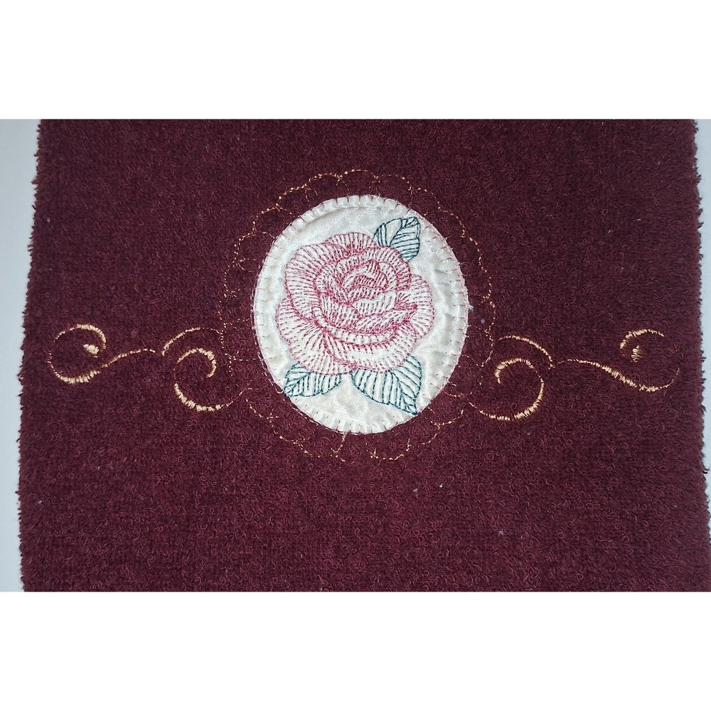 Cannon Vintage Burgundy Towel Set 4pc Pink Rose Floral Applique Cotton Canada - Picture 8 of 16